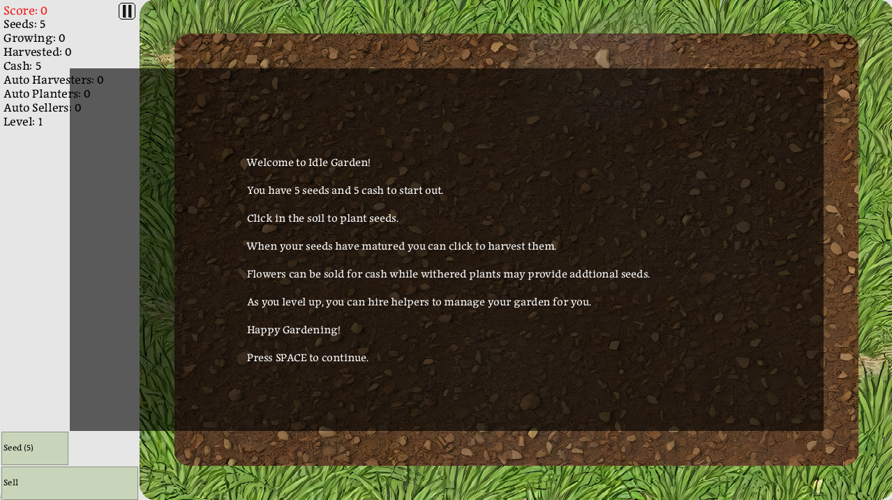 Idle Garden Intro Screen